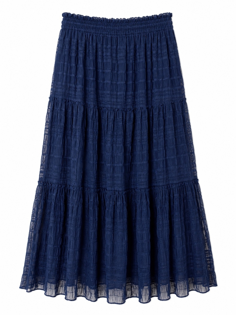 Max Studio XL -XXL Sapphire Blue Textured Tiered Skirt Boho Pullon Elastic Waist